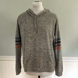 Pink Rose Heather Gray Pullover Hoodie with Striped Sleeves